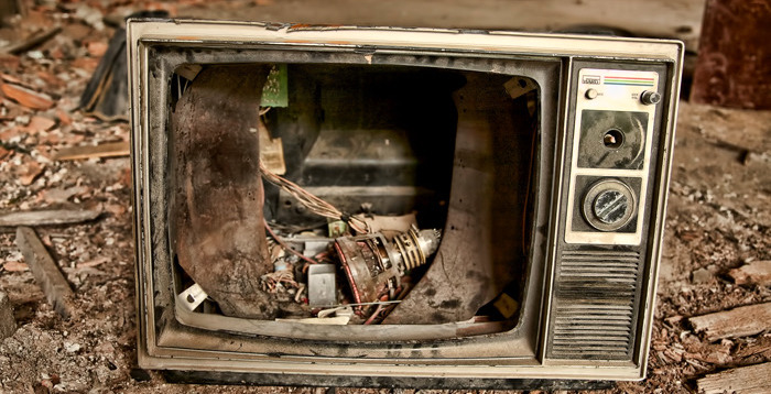 Old, broken television set.