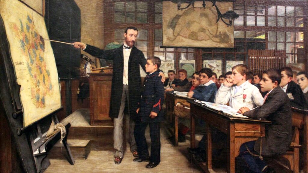 Albert-Bettanier-La-lecon-de-geographie-1887-olio-su-tela-Gli-aiutanti-sono-tali-in-quanto